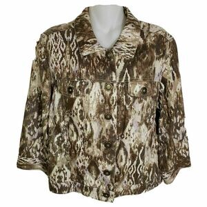 Chico's Womens Jacket Sz Small 4 Animal Print Button Linen Blend Shimmer Pocket